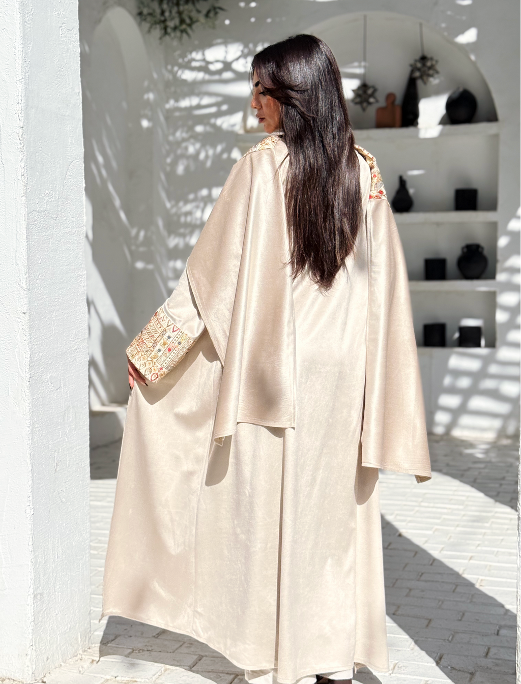 Light beige Elegance Embroided Shawl Kaftan