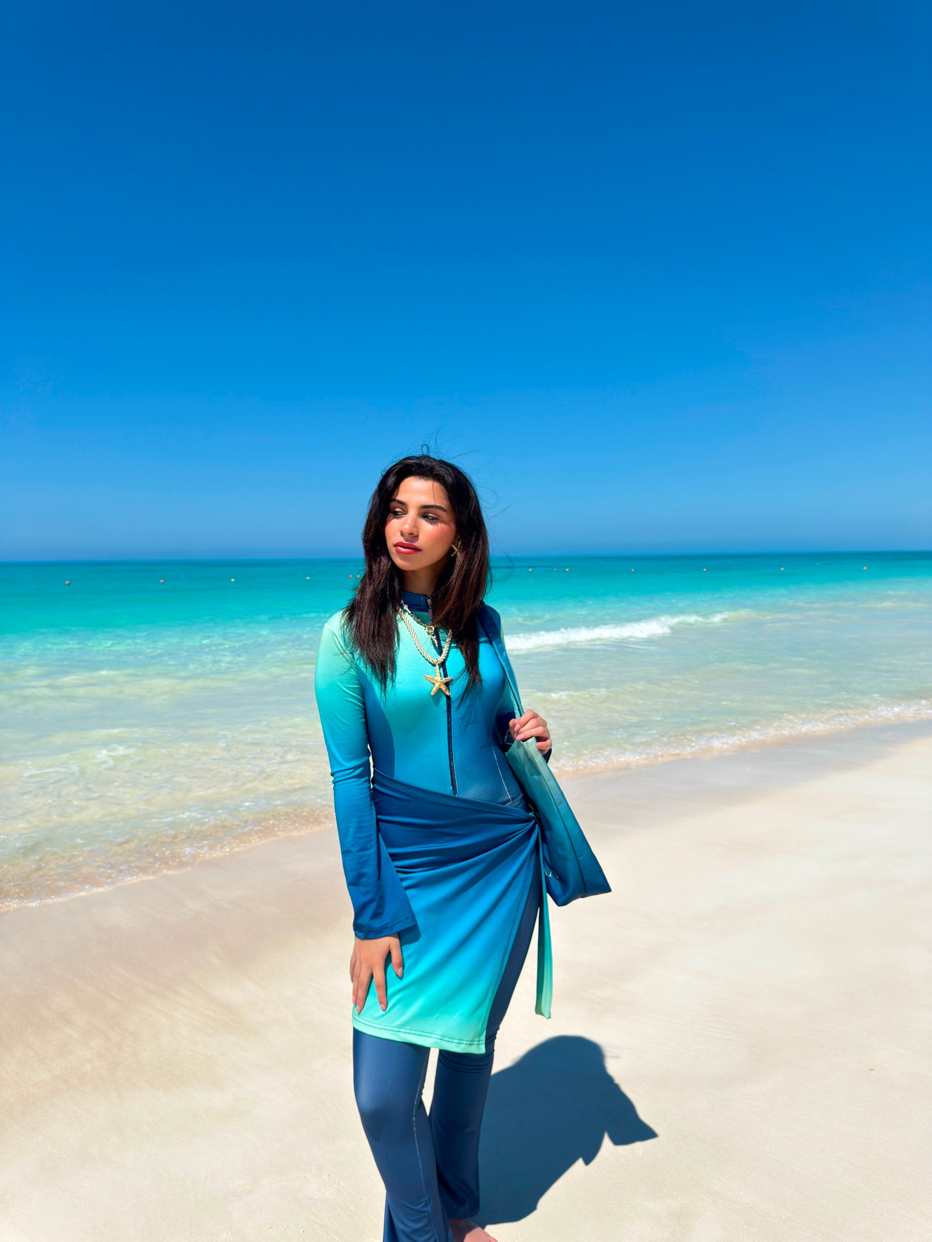 Crystal Tide Burkini with waterproof Beach bag