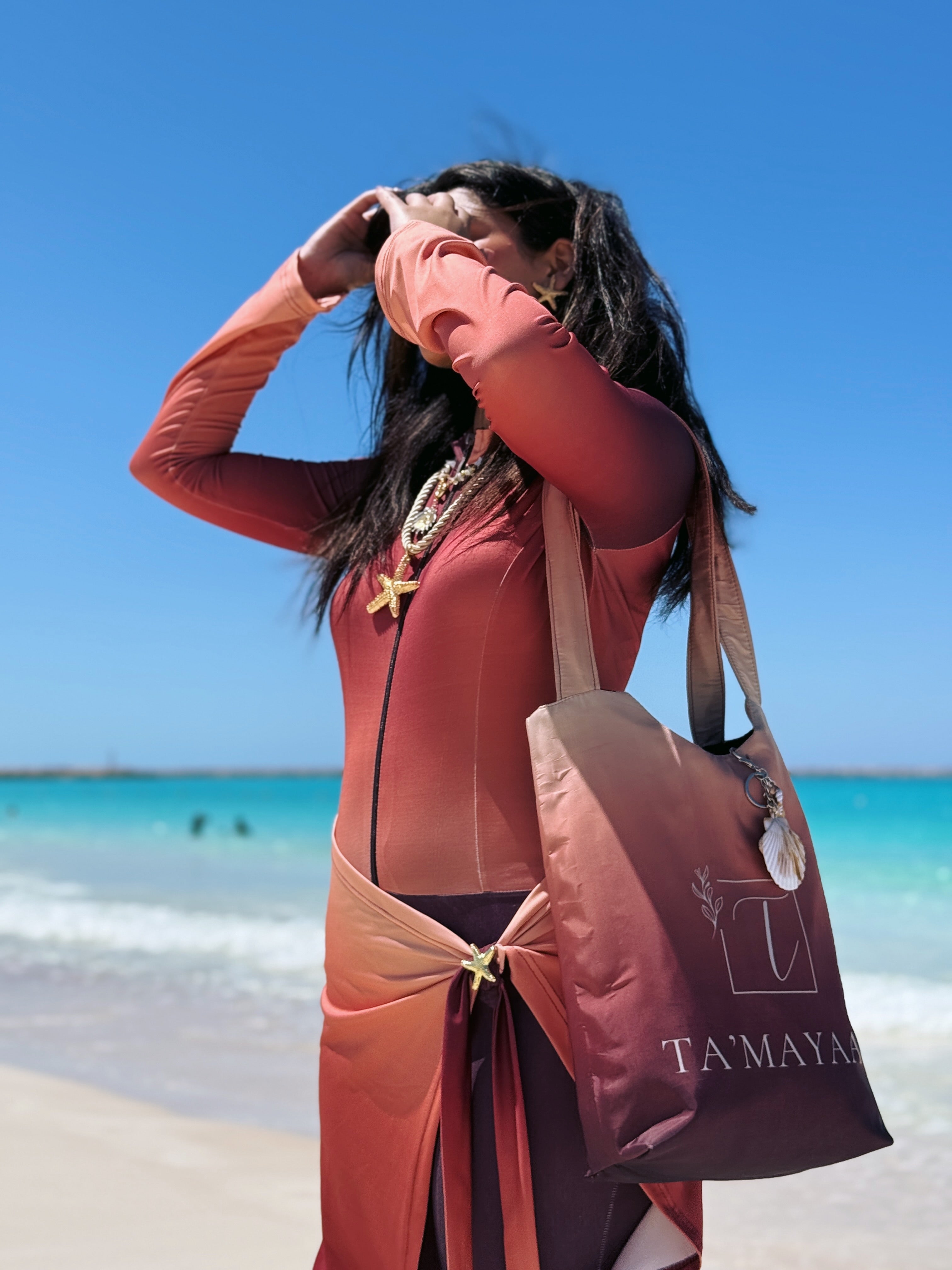 Apricot Tide Burkini with waterproof Beach bag