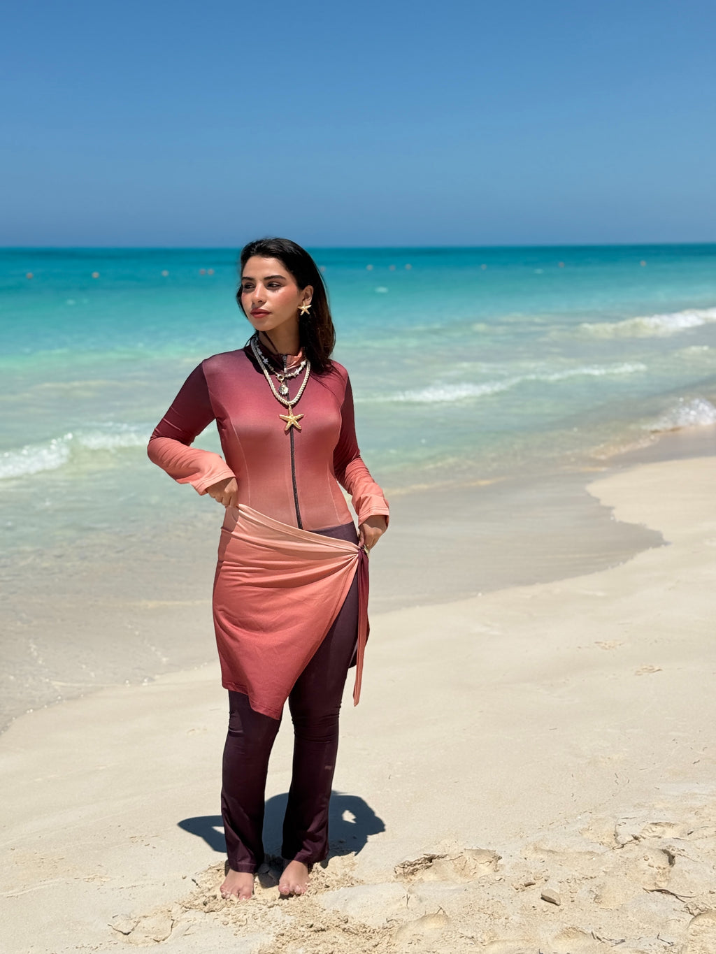 Apricot Tide Burkini with waterproof Beach bag
