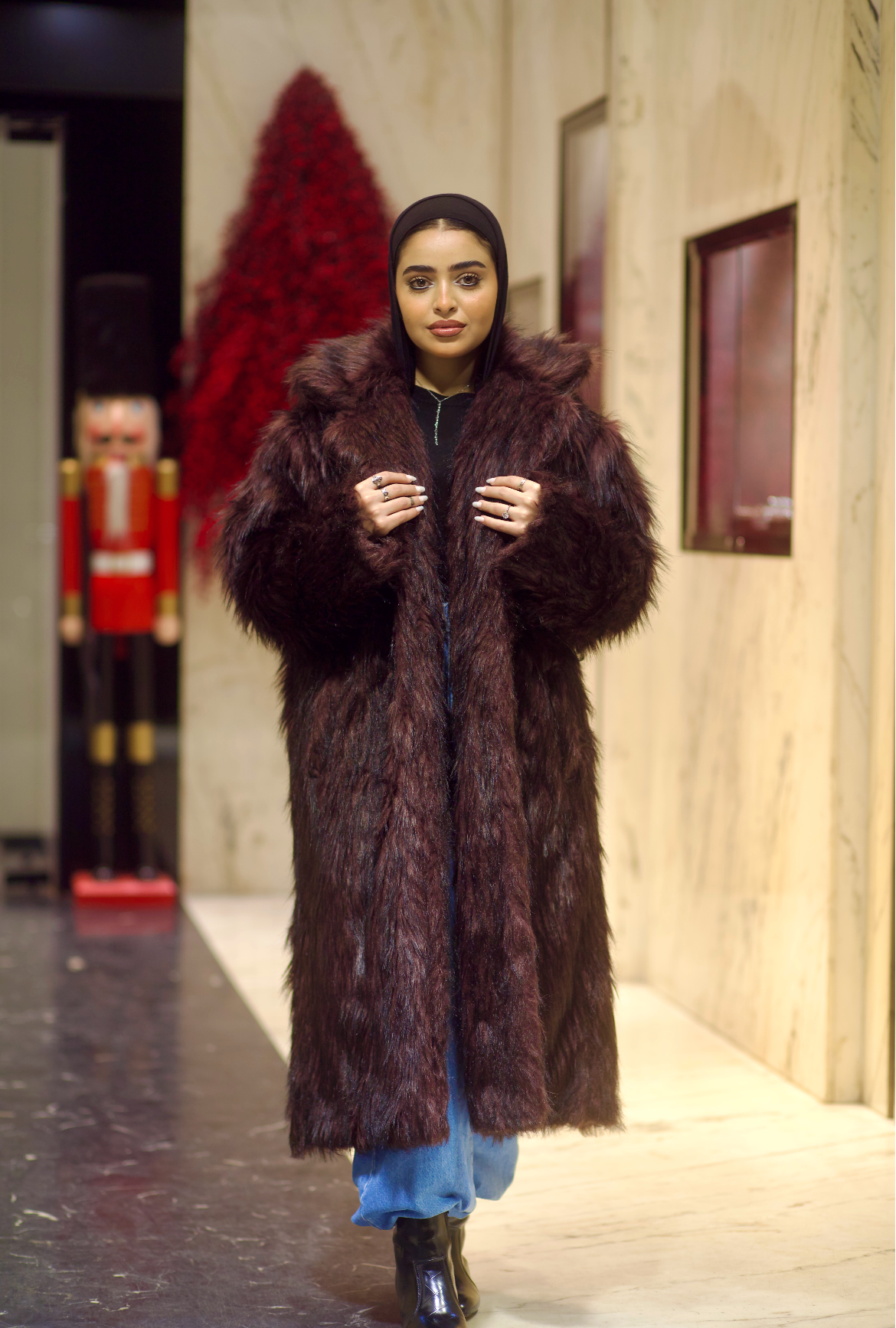 Fur feather coat