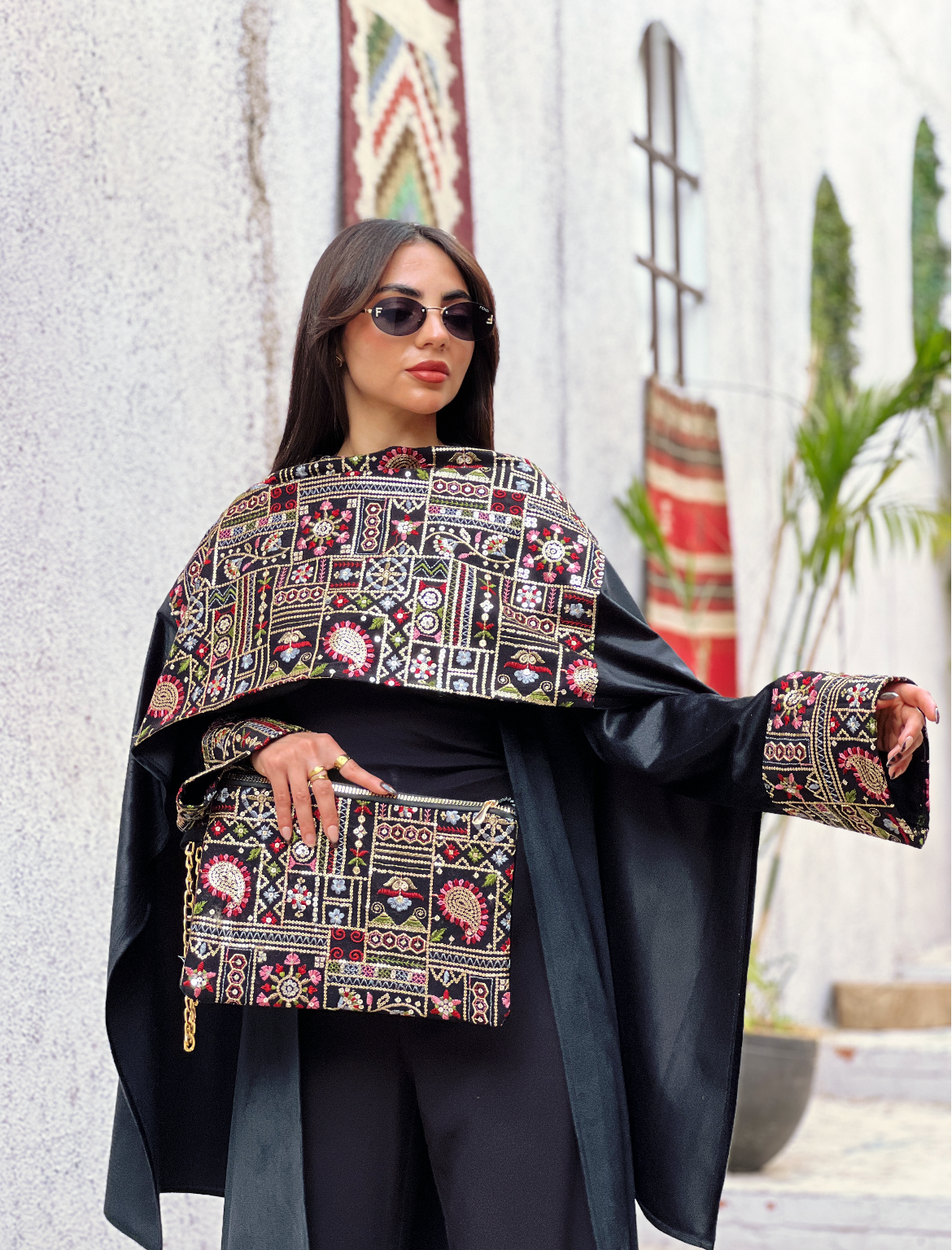 Black Elegance Embroided Shawl Kaftan