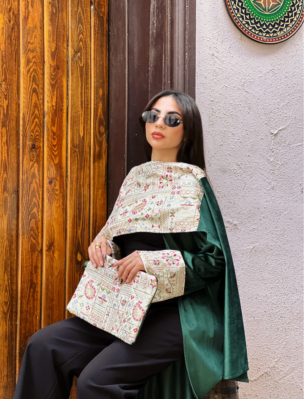 Olive Green Elegance Embroided Shawl Kaftan