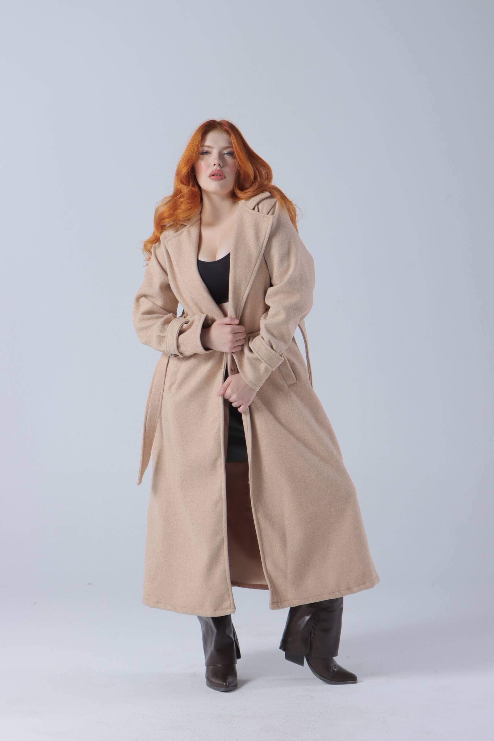 Long Wool Coat with Belt