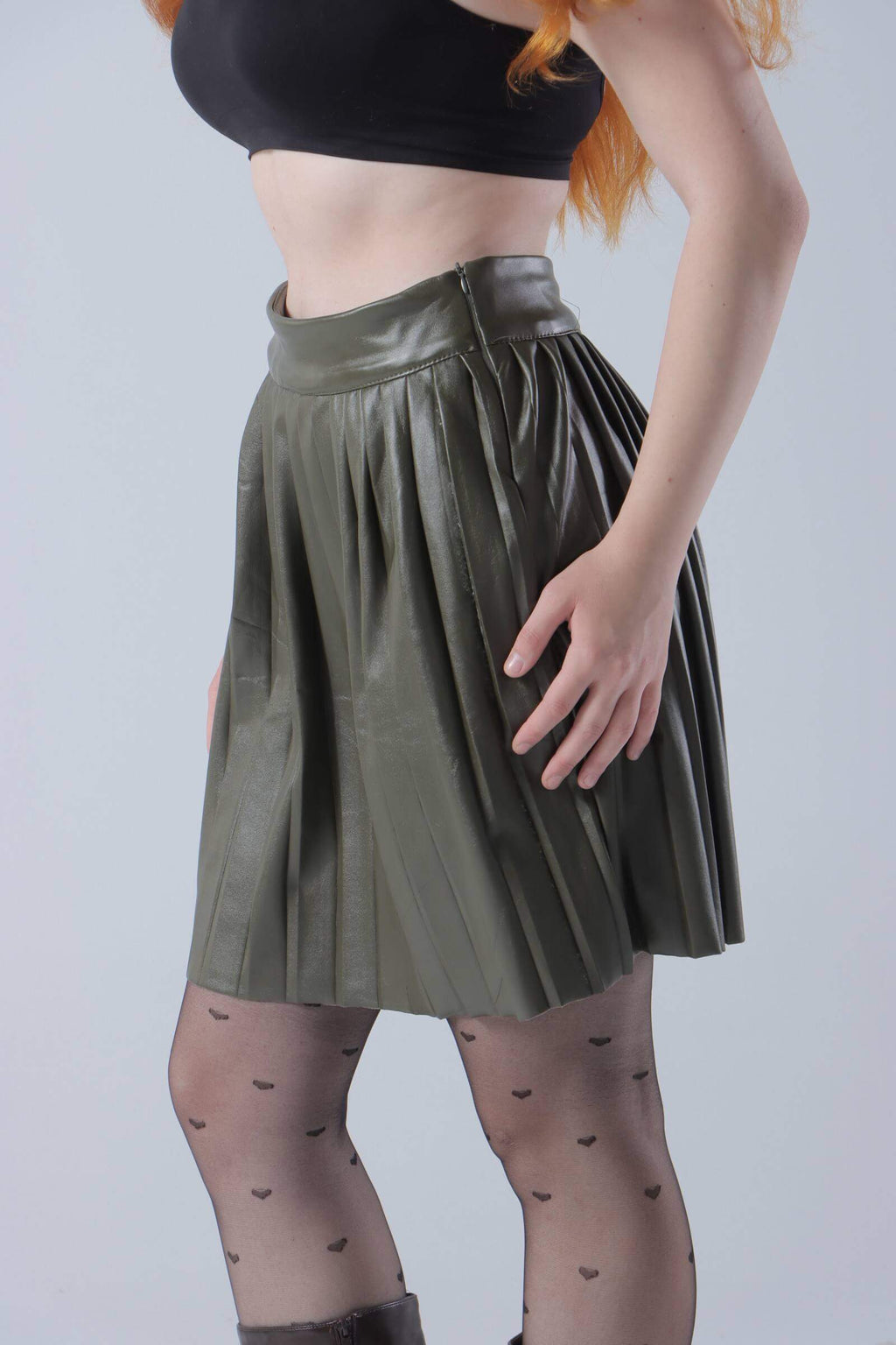 Pleated  Leather Skirt