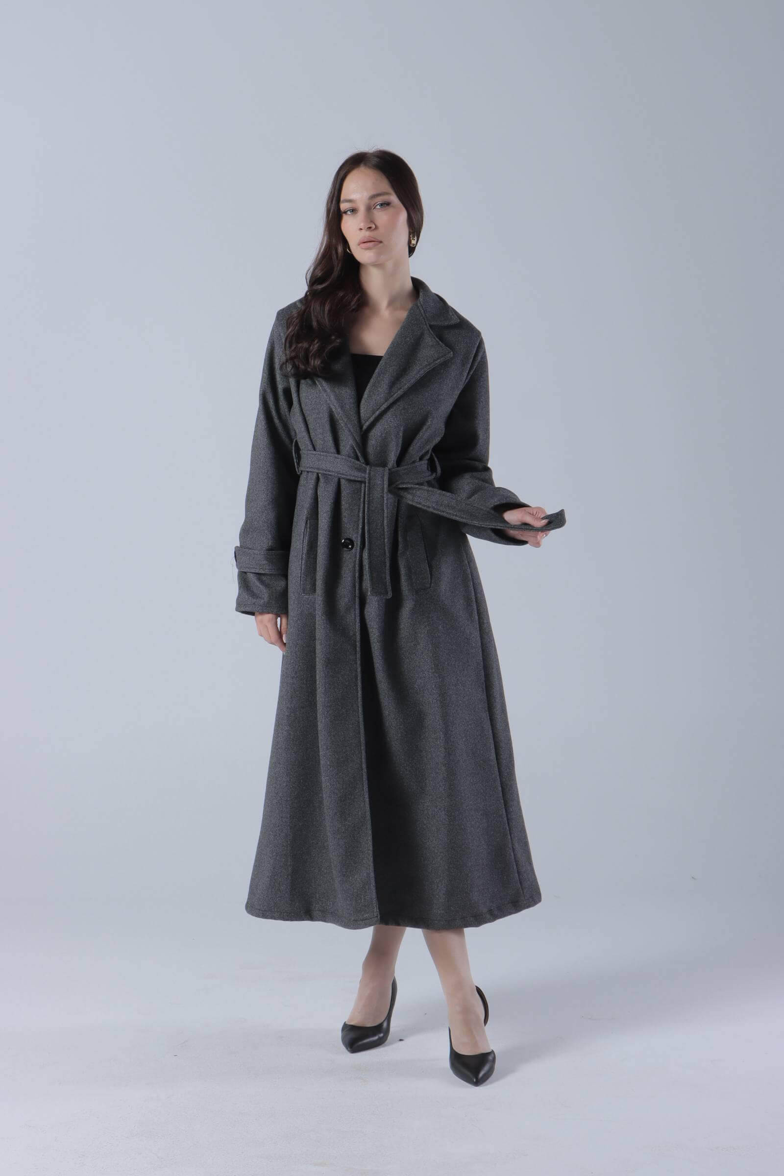 Long Wool Coat with Belt