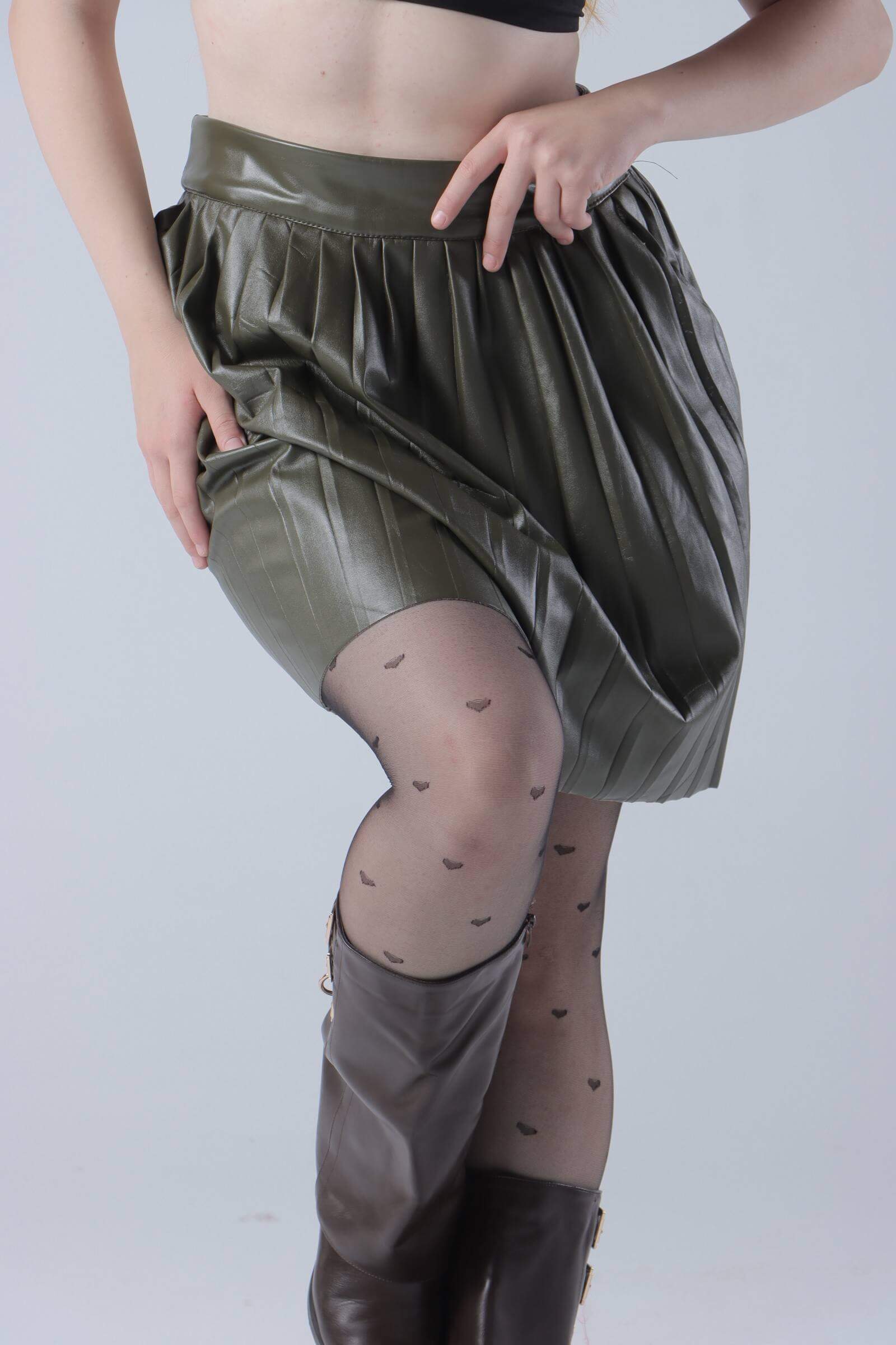 Pleated  Leather Skirt