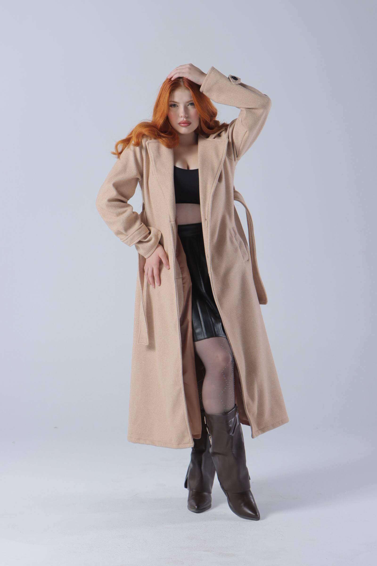 Long Wool Coat with Belt