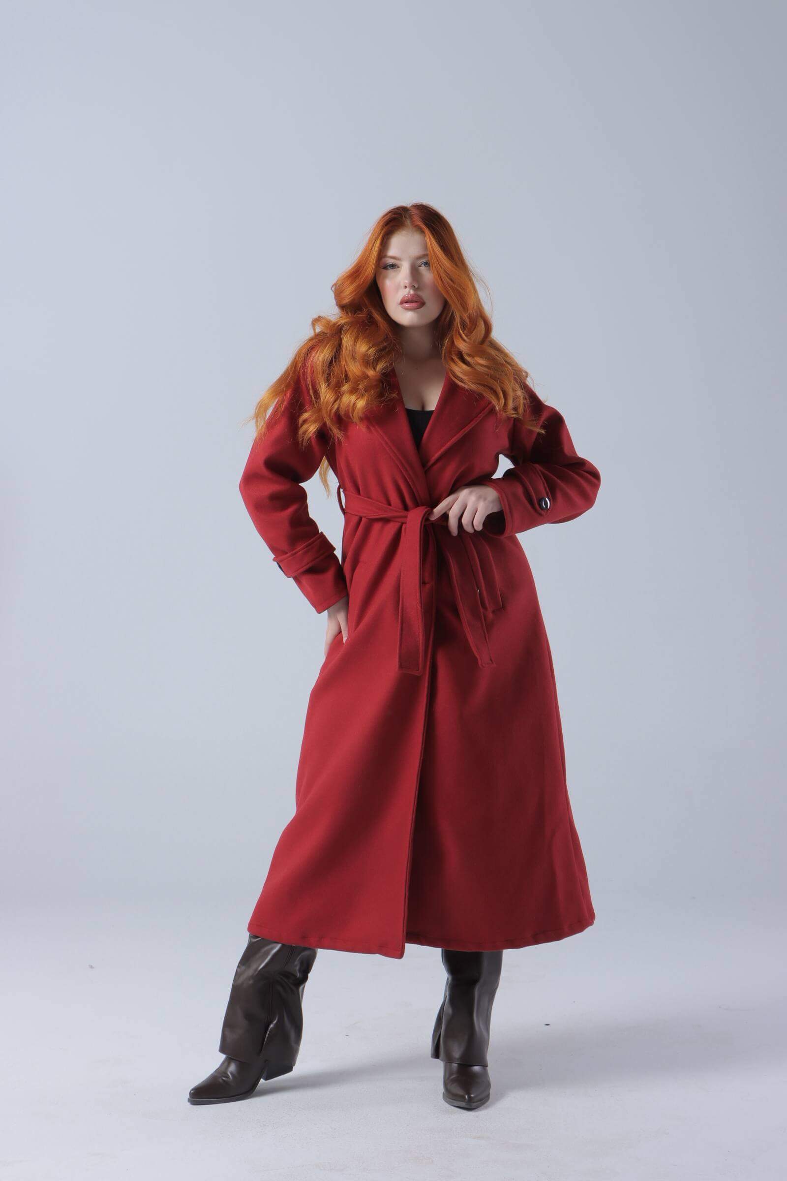 Long Wool Coat with Belt