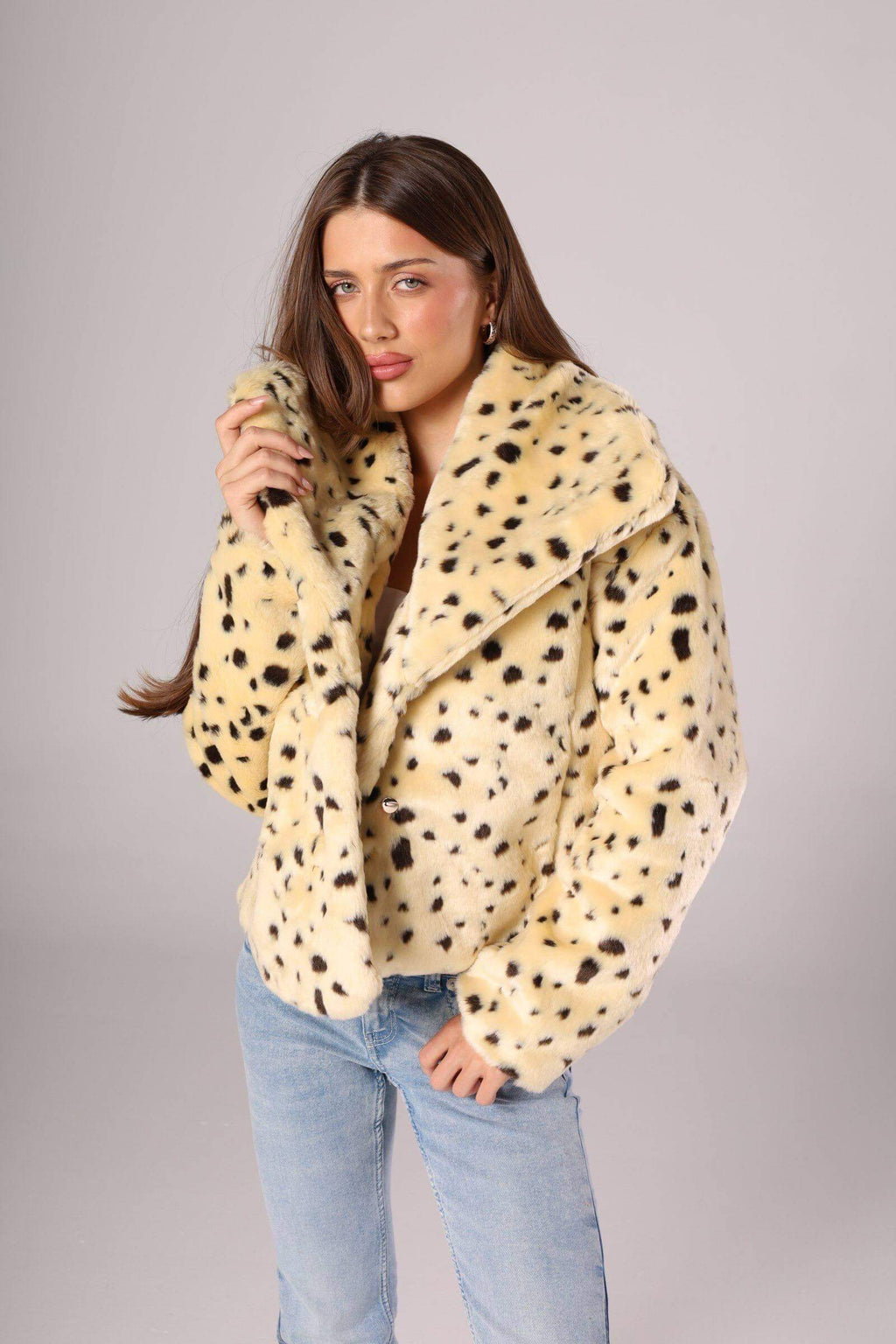 Faux Fur Jacket with Wide Collar