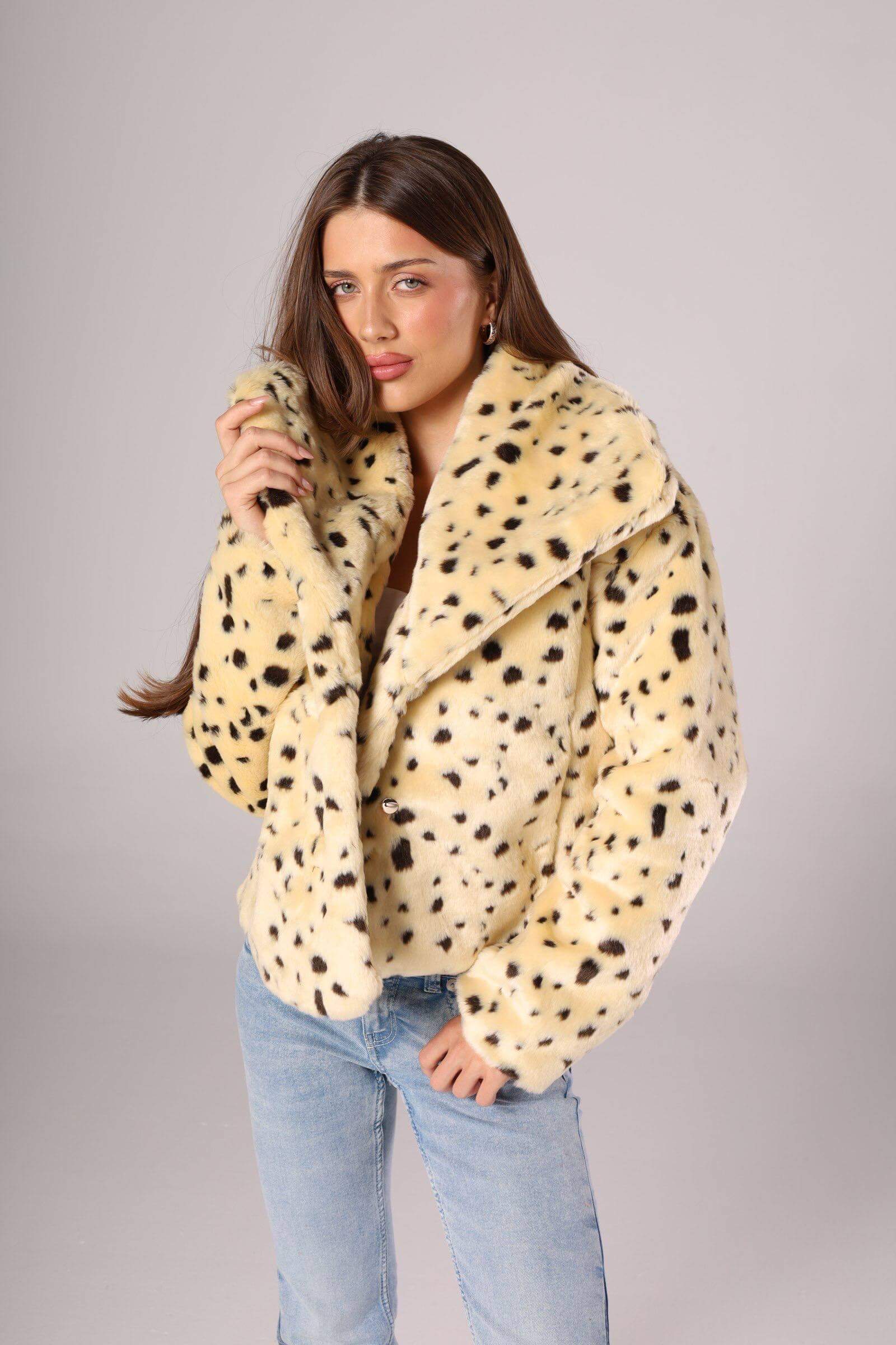 Faux Fur Jacket with Wide Collar