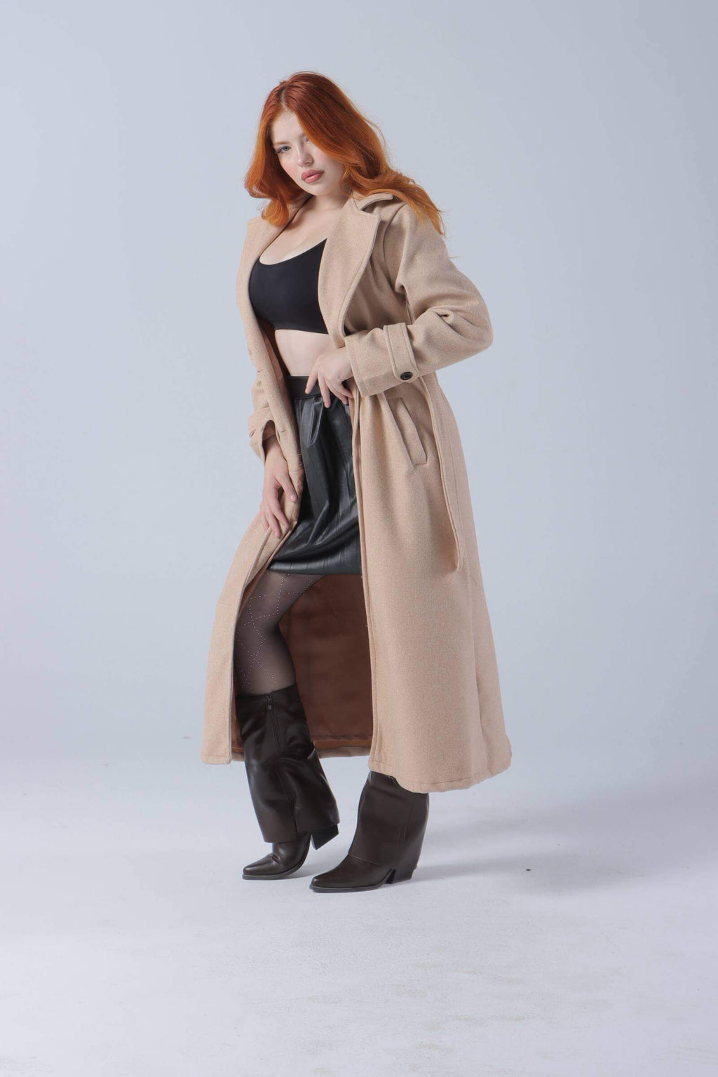 Long Wool Coat with Belt