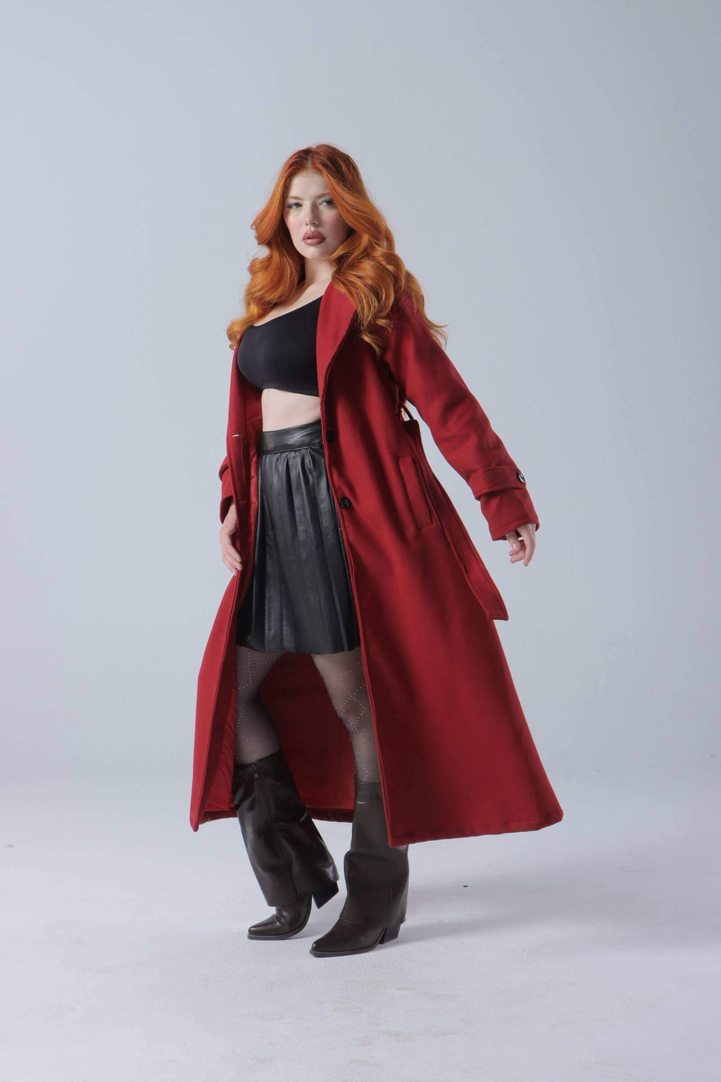 Long Wool Coat with Belt