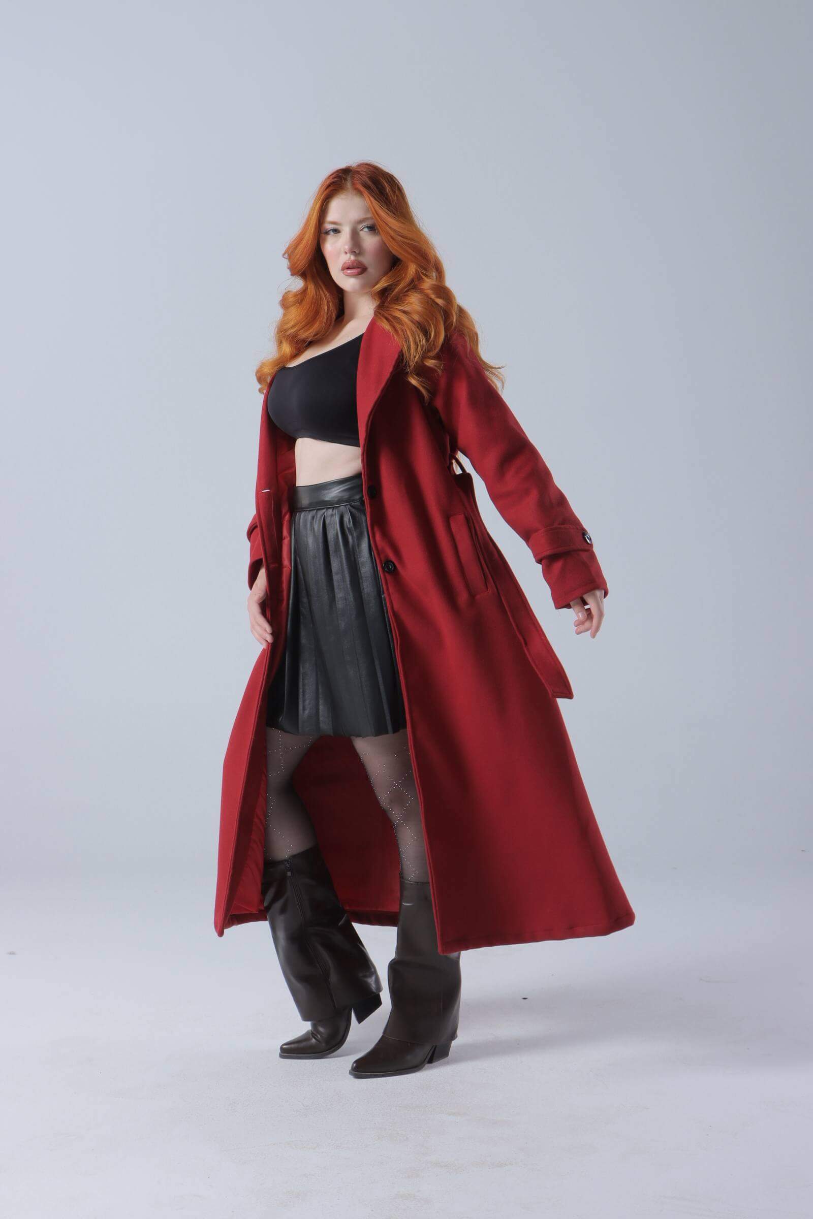 Long Wool Coat with Belt