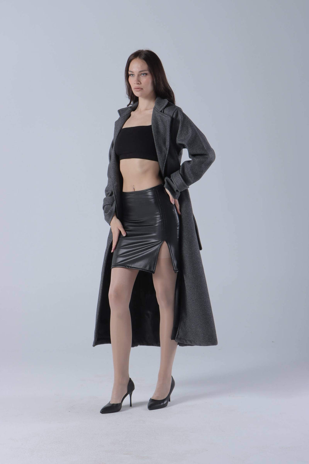 Long Wool Coat with Belt