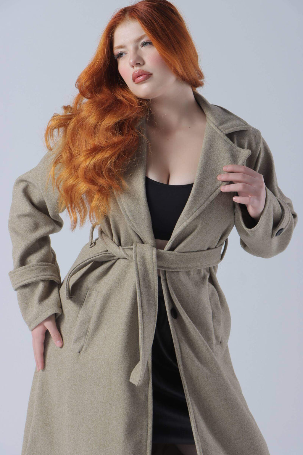 Long Wool Coat with Belt