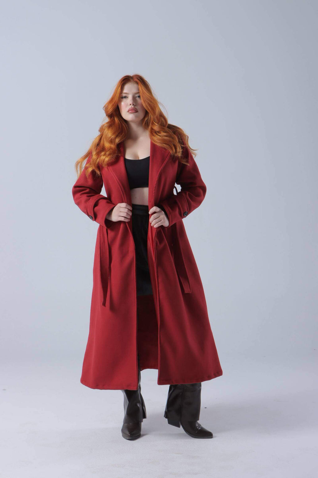 Long Wool Coat with Belt
