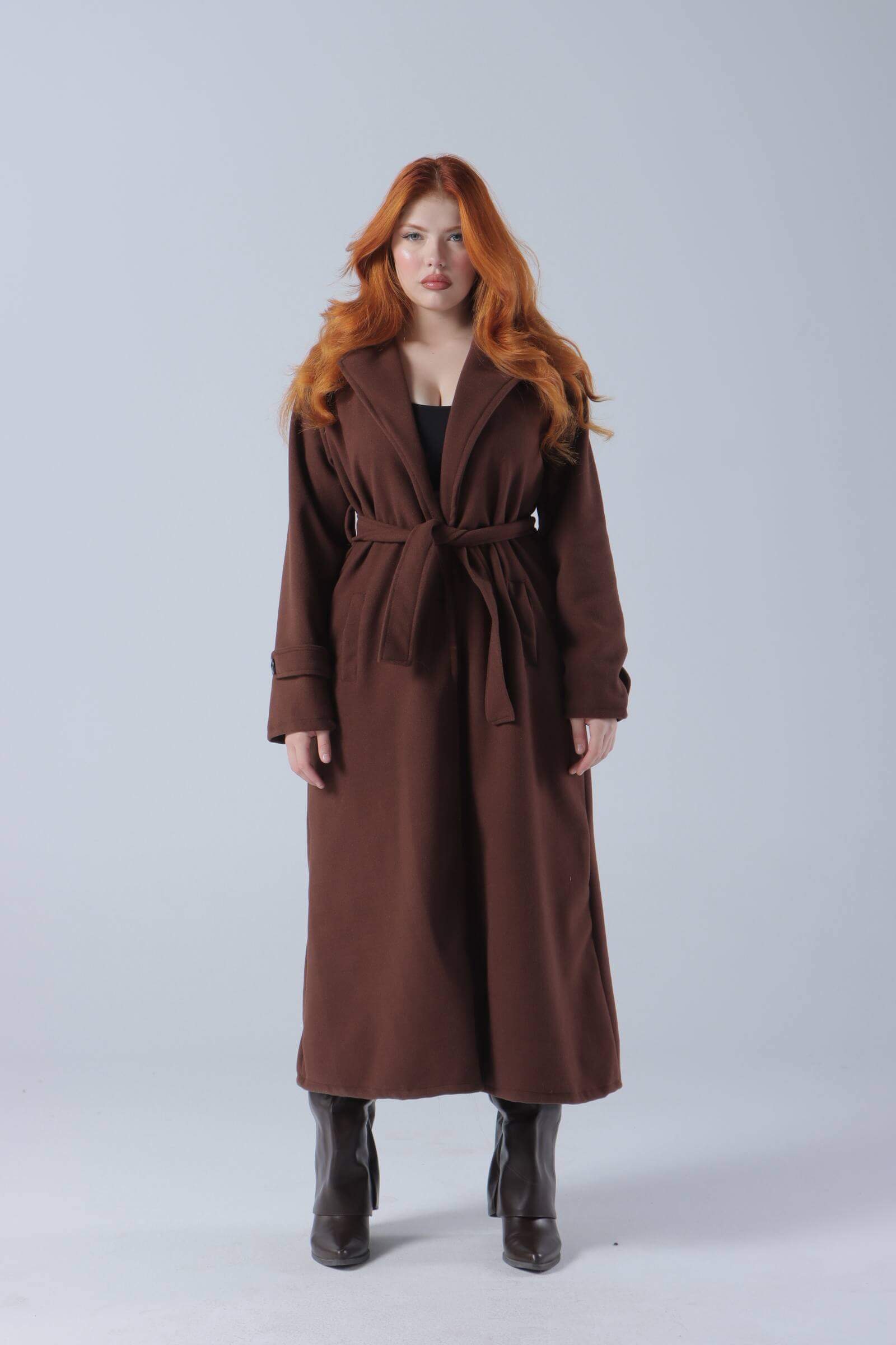 Long Wool Coat with Belt