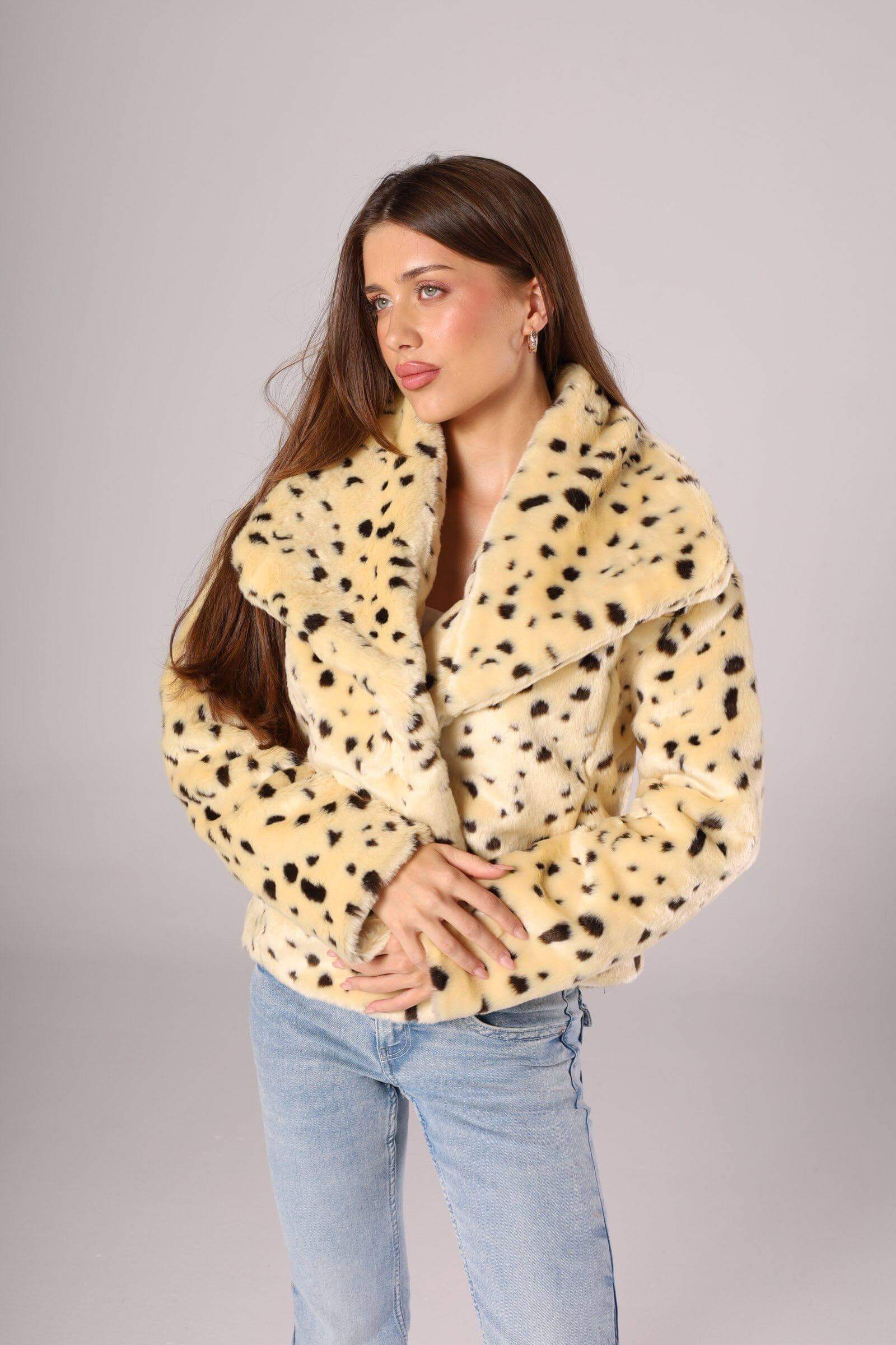 Faux Fur Jacket with Wide Collar