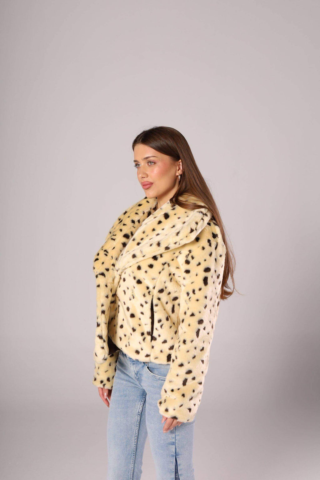 Faux Fur Jacket with Wide Collar