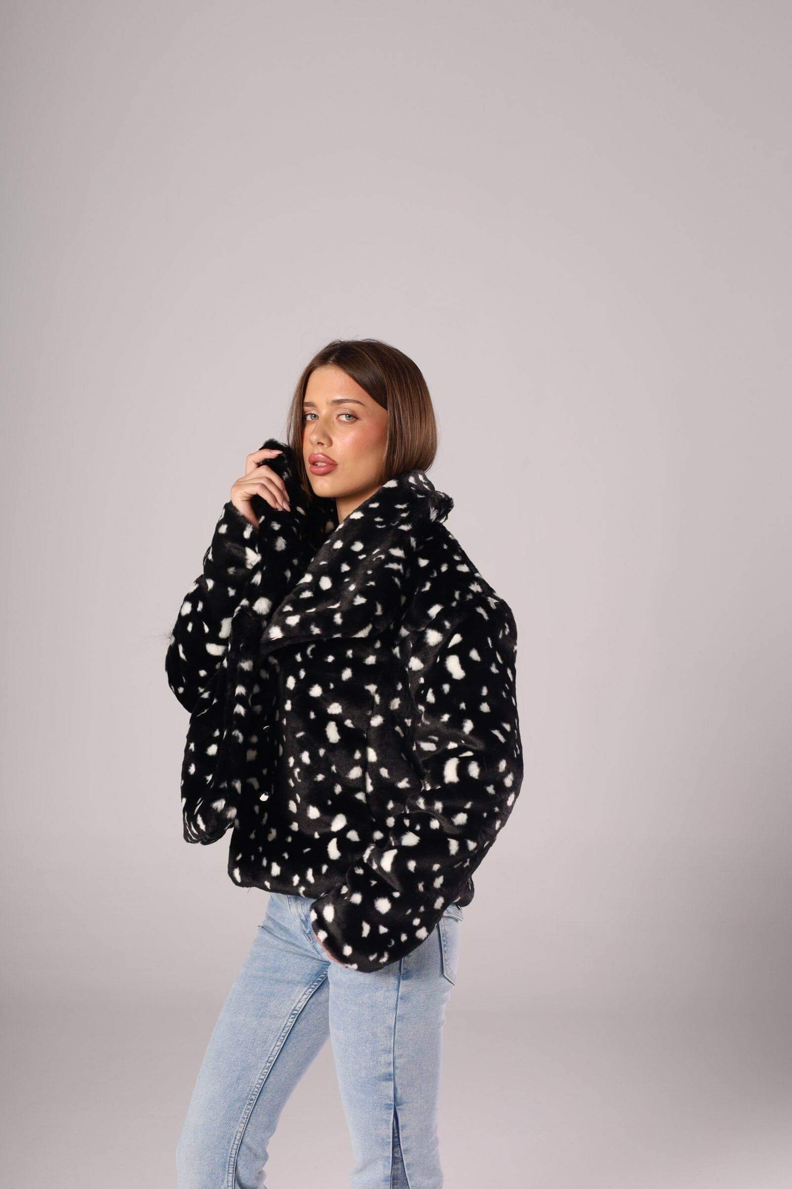 Faux Fur Jacket with Wide Collar