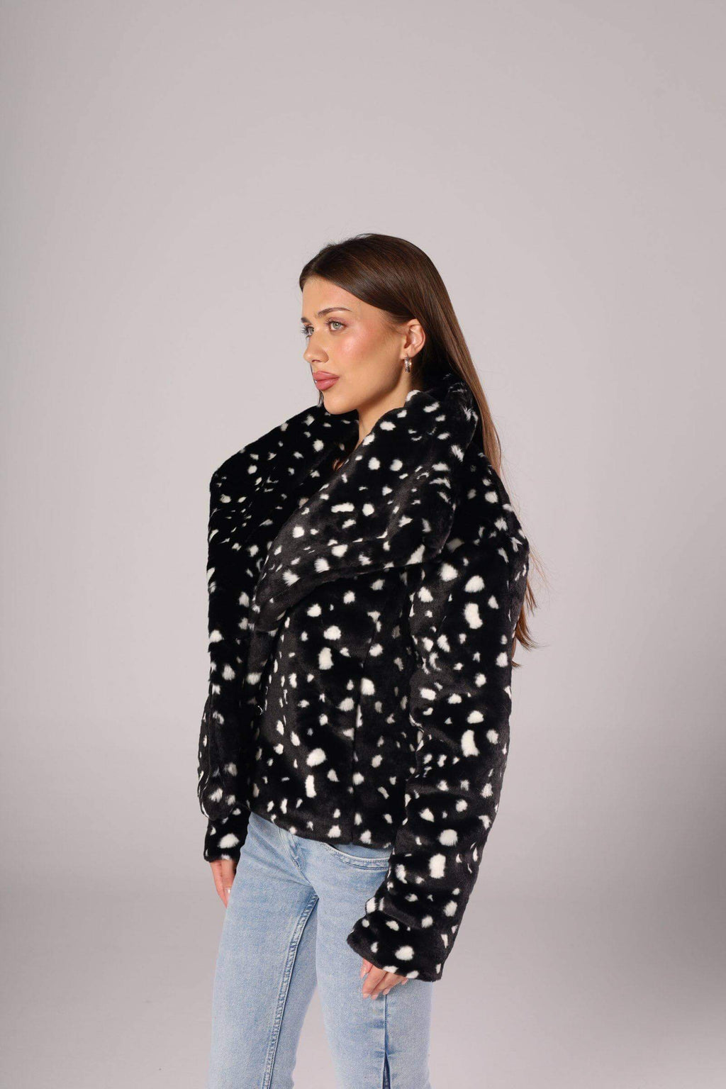 Faux Fur Jacket with Wide Collar